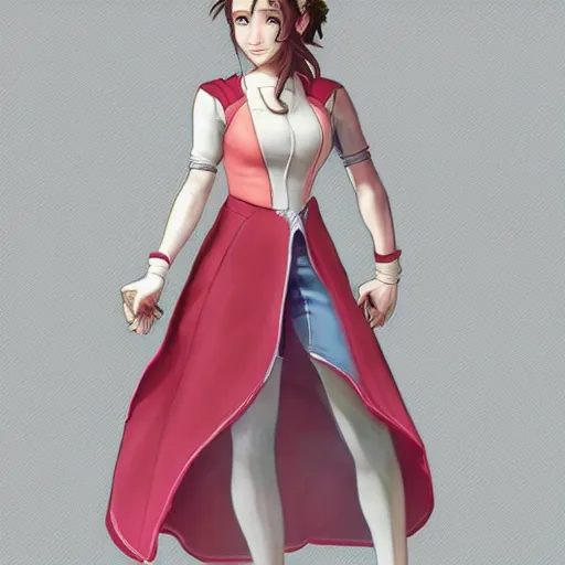 Image similar to full body shot of aerith gainsborough, concept art trending on artstation