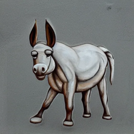 Prompt: donkey made of concrete painting