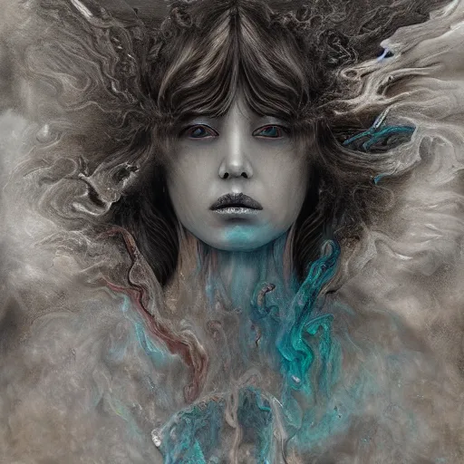 Prompt: hyperrealism fluid smoke art splash melt ghost woman representing memories from long ago hd 8 k by gustave dore and michaelangelo