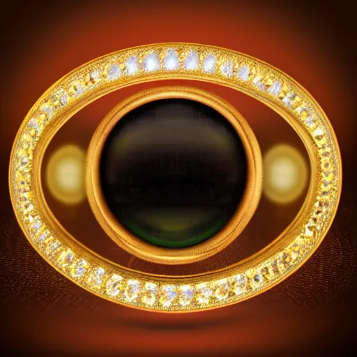 Prompt: a dnd golden wedding ring with three small glowing orbs in the center of its face, detailed oil painting, realistic, studio lighting