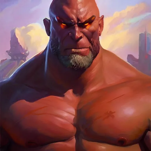 Image similar to greg manchess portrait painting of drax the destroyer as overwatch character, medium shot, asymmetrical, profile picture, organic painting, sunny day, matte painting, bold shapes, hard edges, street art, trending on artstation, by huang guangjian and gil elvgren and sachin teng