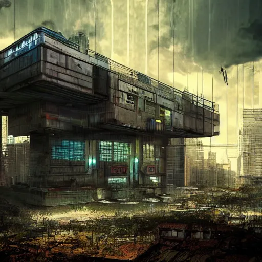 Prompt: dystopian cyberpunk house overlooking a beautiful countryside. Award winning photo