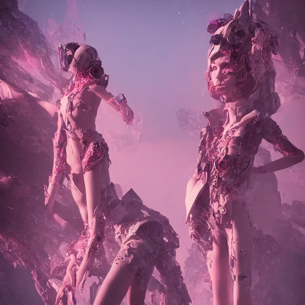 Image similar to fractal fantasy future fashion show designed by Hamcus and Demobaza, matte bright highly detailed, epic, 3D render, digital art, artstation, 8K artistic photography, photo-realistic, by Jenny Seville, WLOP