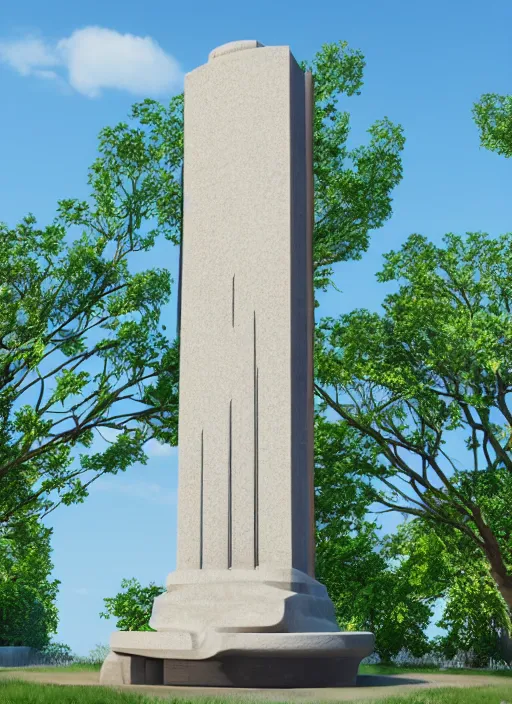 Image similar to highly detailed realistic architecture 3 d render of a futuristic stele monument in frank lloyd wright style standing in city park, archdaily, made in unreal engine 4 octane render