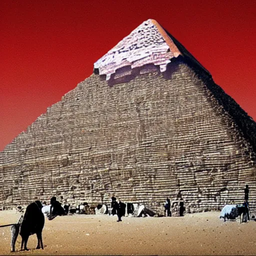 Image similar to the great pyramids made out of meat, painted by greg rutkowski