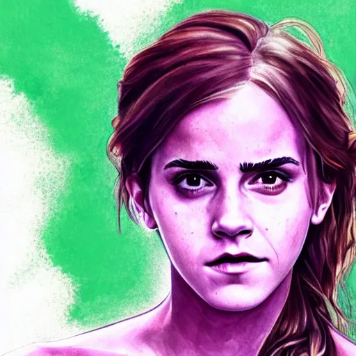 Prompt: emma watson as the incredible hulk, watercolor artstyle, artstation, macro, vibrant, digital, wide shot, portrait, hd, cinematic, dramatic, ultra realistic, ultra detailed, 8 k, 4 k