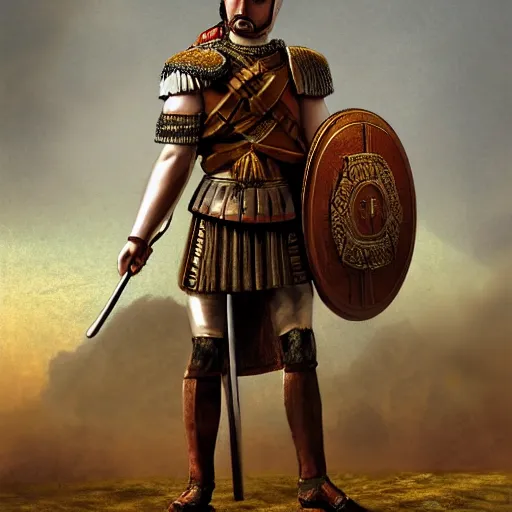 Image similar to a roman soldier in front of his army, ancient rome, digital art, steal armors, photorealistic, highly detailed