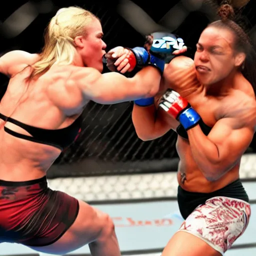 Image similar to transgender muscular woman beating up woman in ufc