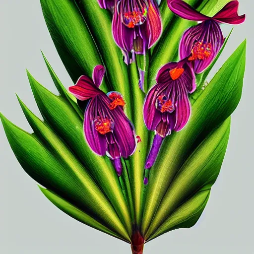 Image similar to a pogonia with a bromeliad pattern, digital art. trending on art station, unreal engine.