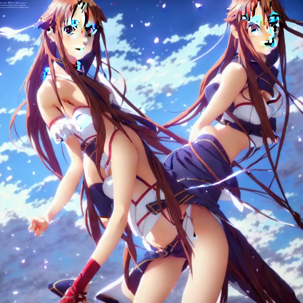Image similar to beautifu photo of asuna from sao, asuna by a - 1 pictures, by greg rutkowski, gil elvgren, enoch bolles, glossy skin, pearlescent, anime, maxim magazine, very coherent