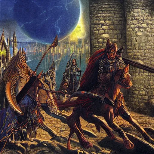 Prompt: Artwork of the cinematic view of Lynx assassins of change and madness, tarot and monarchy in 11th century Europe by Bob Eggleton