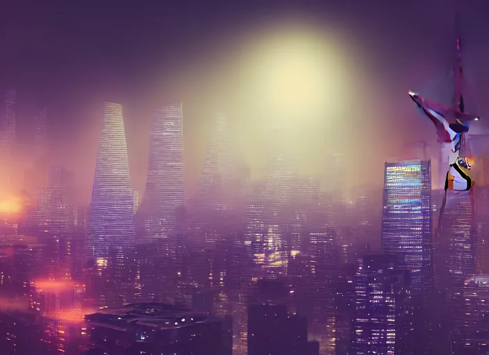 Image similar to cyberpunk scifi scene of san fransico skyline at night, salesforce tower, golden gate bridge, artstation, matt painting, very detailed, maximalism, ambient occlusion, volumetric light, atmospheric haze, unreal engine, hyper realism, realistic shading, cinematic composition, realistic render, octane render, detailed textures, photorealistic, wide shot