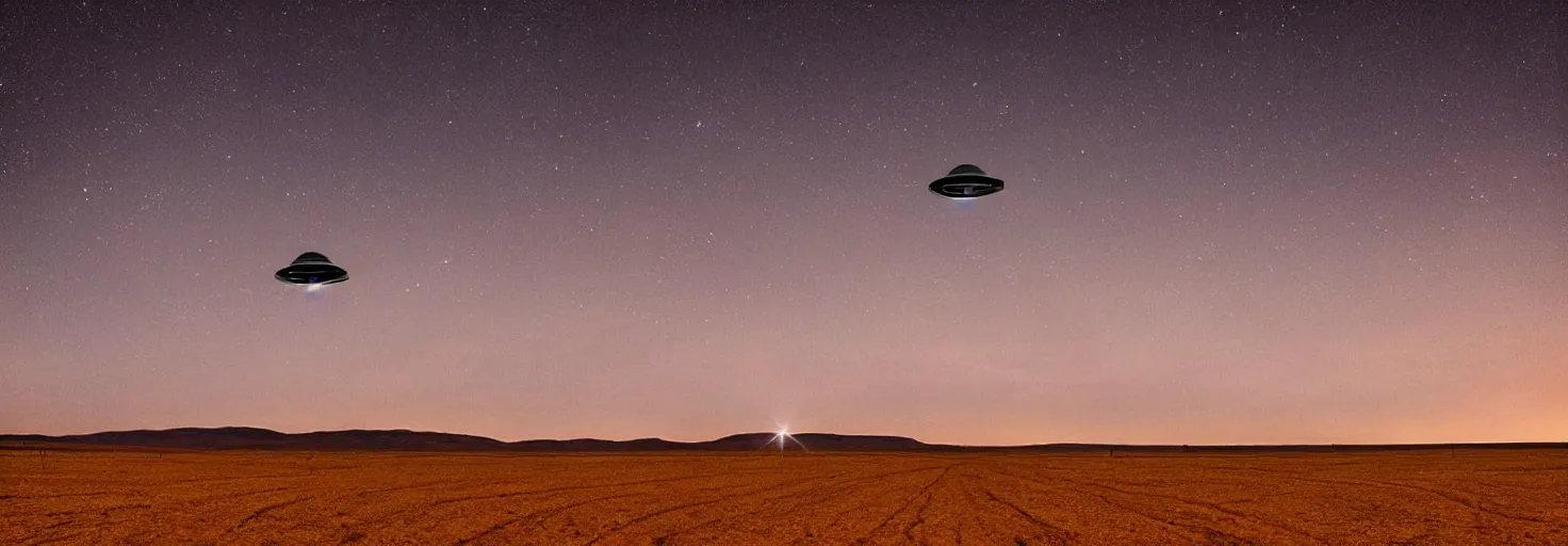 Image similar to A UFO flying over a farm in the Nevada desert at night, incredible light, cinematic, volumetric, 8K, concept art, trending on instagram