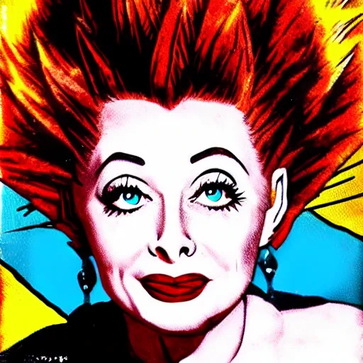 Image similar to portrait of lucille ball in the style of dragon ball z, super saiyain