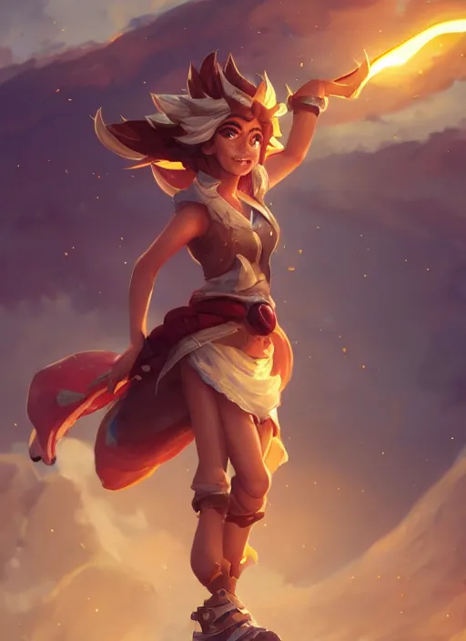 Image similar to playful taliyah, from league of legends, hyper detailed, digital art, trending in artstation, cinematic lighting, studio quality, smooth render, unreal engine 5 rendered, octane rendered, art style by klimt and nixeu and ian sprigger and wlop and krenz cushart