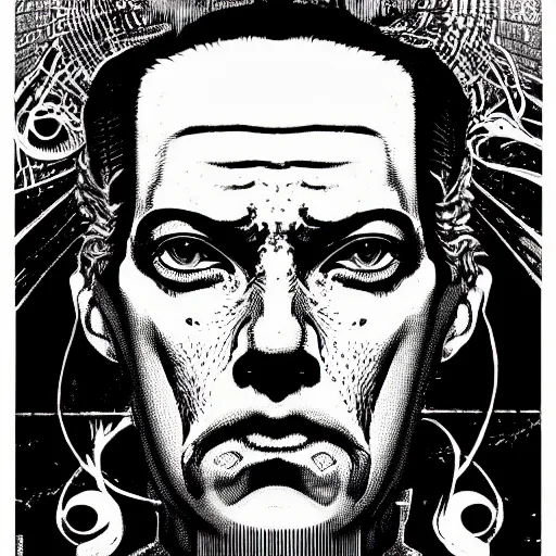 Prompt: portrait of hp lovecraft, symmetrical, by yoichi hatakenaka, masamune shirow, josan gonzales and dan mumford, ayami kojima, takato yamamoto, barclay shaw, karol bak, yukito kishiro