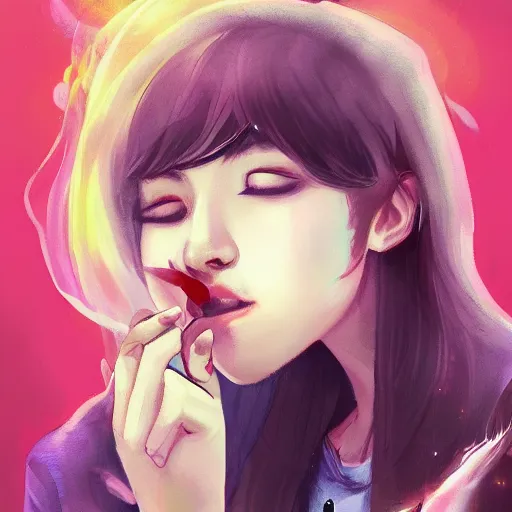 Prompt: seventeen year old female smoking weed for the first time and it goes wrong, by ross tran