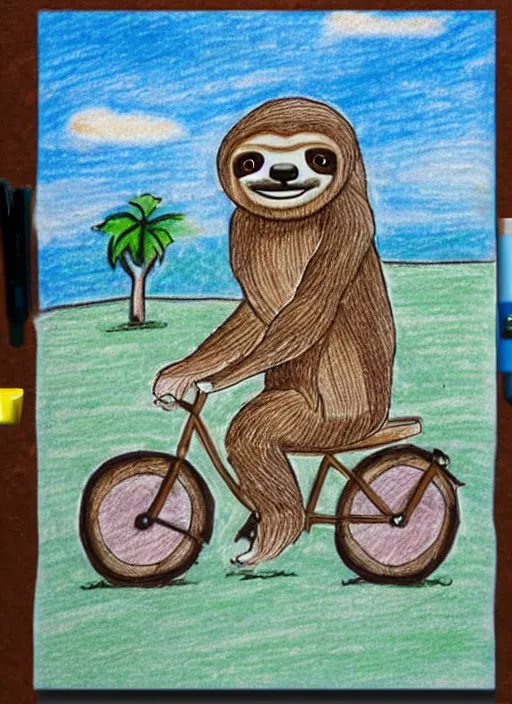 Image similar to drawing of a sloth urban outfitters style riding a bike going to the beach