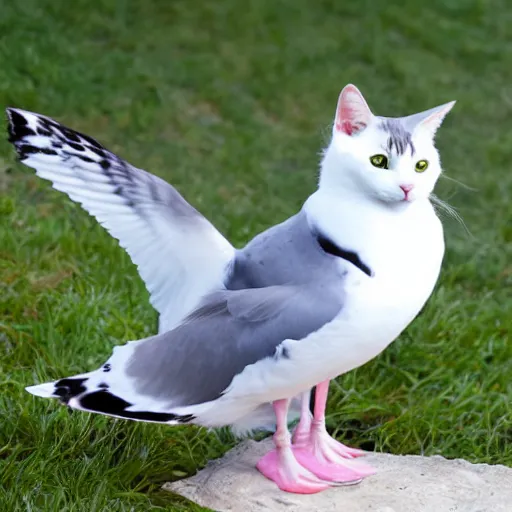 Prompt: a hybrid of a seagull and a cat