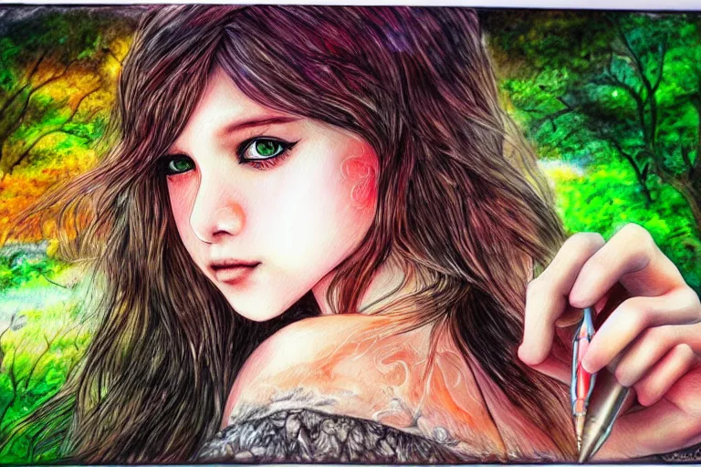 Prompt: girl, fantasy, pen painting, ultra realistic!!!, hdr, clear weather, golden hour, sharp focus