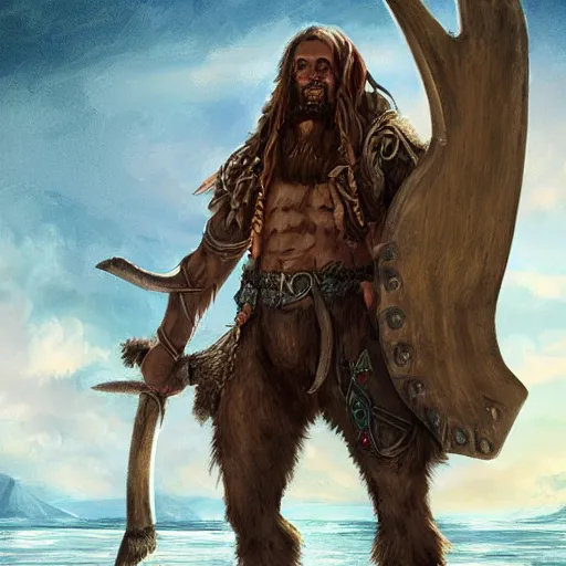 Image similar to anthropomorphic moose barbarian humanoid by wlop, pirate ship, sea, fantasy