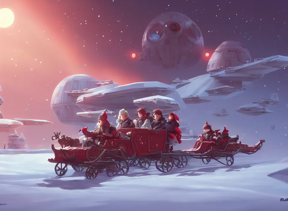 Image similar to extremely detailed concept art of a star wars santa sleigh by makoto shinkai and lois van baarle, ilya kuvshinov, rossdraws, global illumination, octane render, digital art, trending on artstation, sharp focus, 4 k