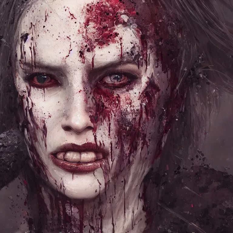 Prompt: A portrait of a monstrous women cuts all over her face by Greg Rutkowski, Sung Choi, Mitchell Mohrhauser, Maciej Kuciara, Johnson Ting, Maxim Verehin, Peter Konig, Bloodborne, 8k photorealistic, cinematic lighting, HD, high details, dramatic, dark atmosphere, trending on artstation