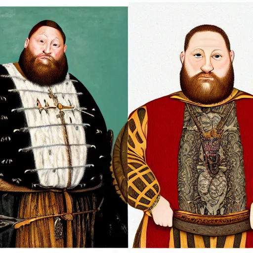 Image similar to action bronson, portrait, action bronson as king henry viii, painting