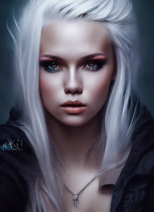 Image similar to photo of kerli koiv in the style of stefan kostic, realistic, half body shot, sharp focus, 8 k high definition, insanely detailed, intricate, elegant, art by stanley lau and artgerm, foggy backgeound