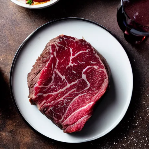 Image similar to a plate of wagyu steak, food photography