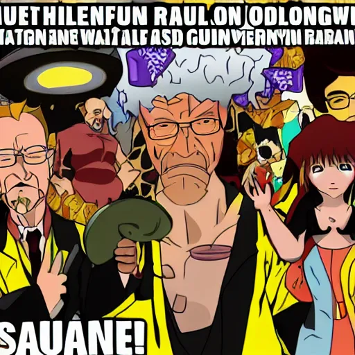 Image similar to saul Goodman oil wrestling walter white anime style