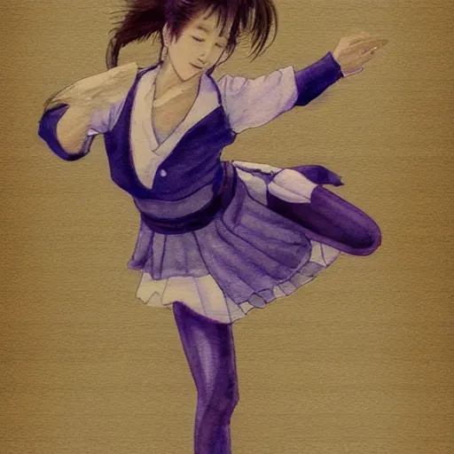 Image similar to a perfect, realistic professional digital sketch of a Japanese schoolgirls dancing, style of Marvel, full length, by pen and watercolor, by a professional American senior artist on ArtStation, a high-quality hollywood-style sketch, on high-quality paper