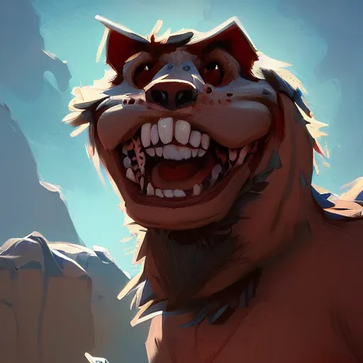 Image similar to Portrait of a Gnoll, mattepainting concept Blizzard pixar maya engine on stylized background splash comics global illumination lighting artstation lois van baarle, ilya kuvshinov, rossdraws