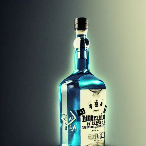 Prompt: fluffy blue cat in the bottle of whiskey, ultra details, artstation trendings, rendering by octane, black and white photo
