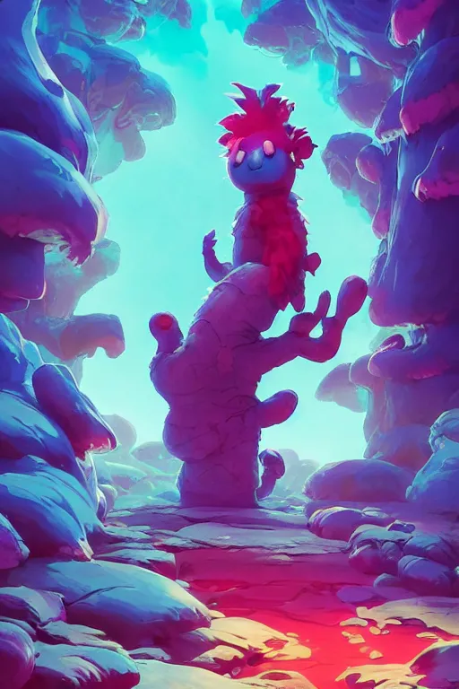 Image similar to smurf ghost creature animal sushi cristal very big eye roots cactus elemental flush of force nature micro world fluo fishscale, behance hd by jesper ejsing, by rhads, makoto shinkai and lois van baarle, ilya kuvshinov, rossdraws radiating a glowing aura global illumination ray tracing hdr