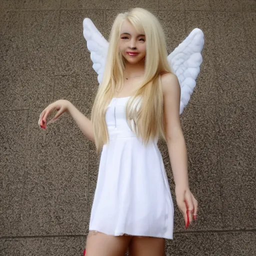 Image similar to of cute 2 0 year old female angel with long blonde hair and white dress