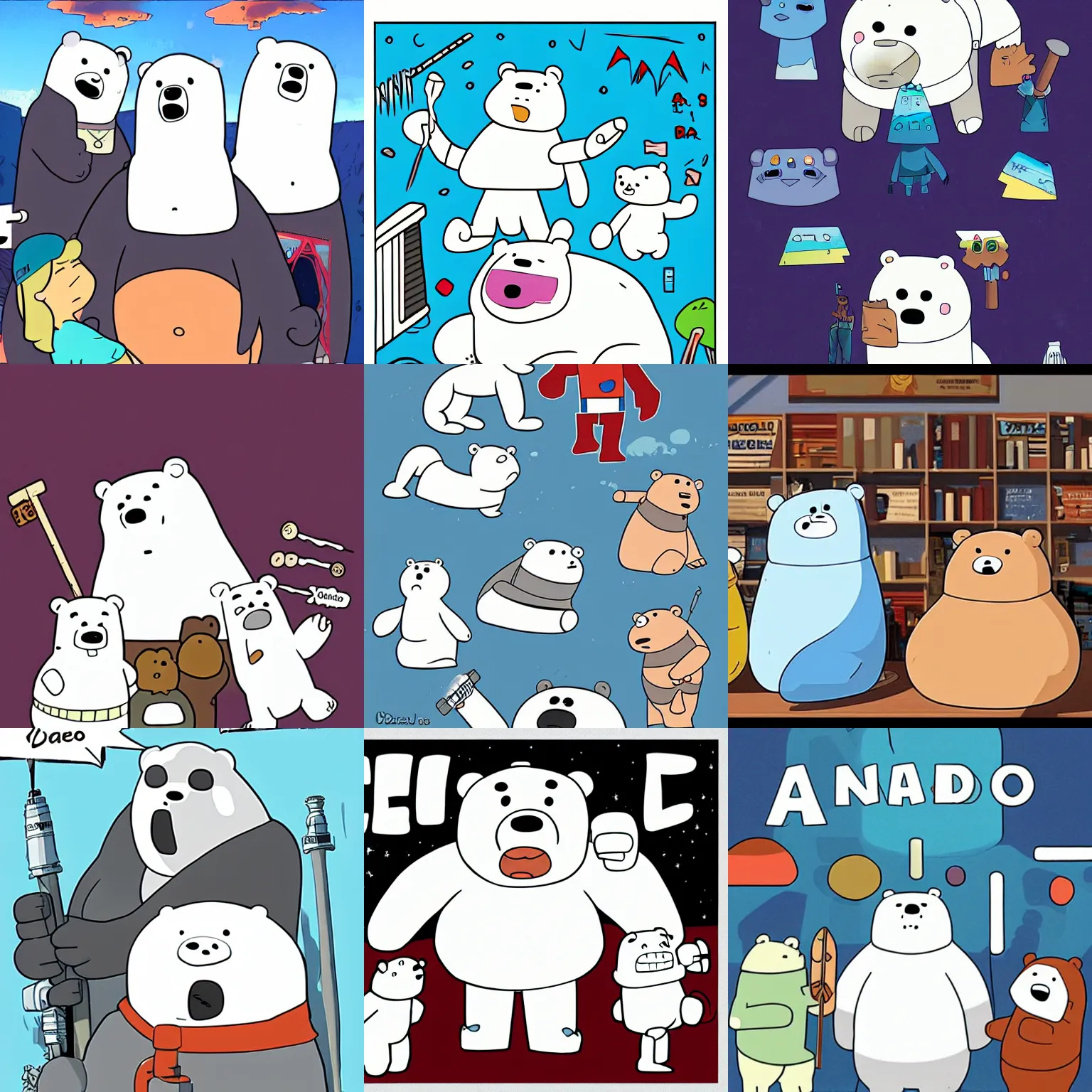 Prompt: ice bear, ax, robot, san francisco from we bare bears