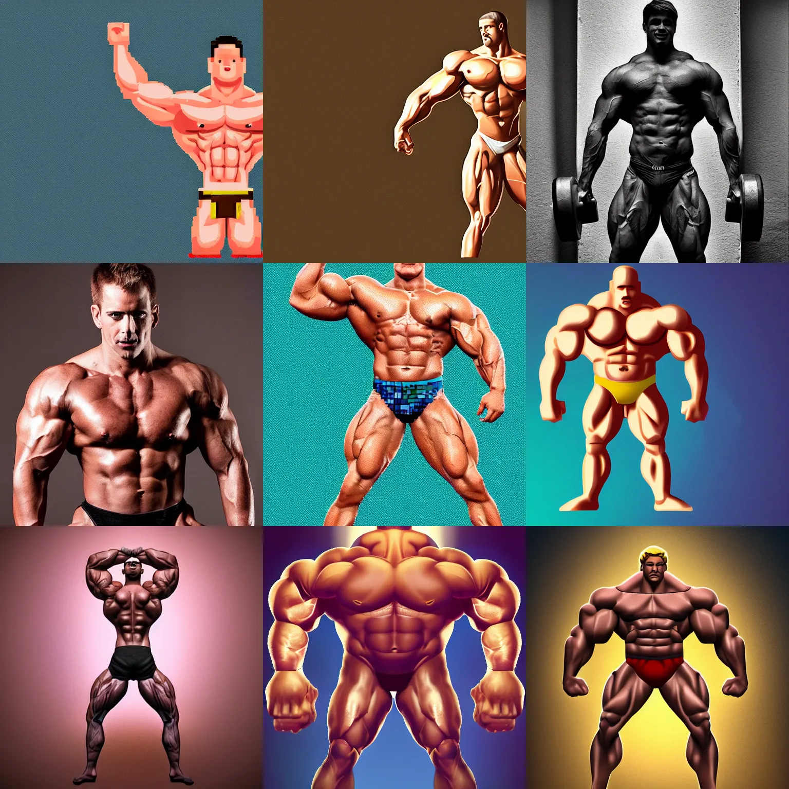 Prompt: a muscular bodybuilder man, fantastic lighting, pixel art, high detail, 1 6 bits, 2 d