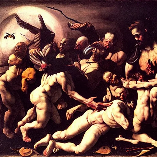 Image similar to the end of man apocalypse by caravaggio