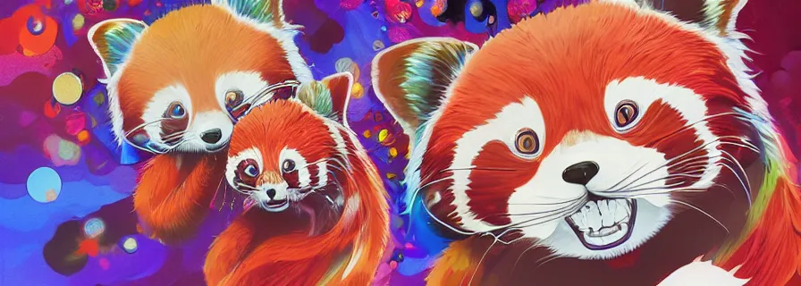 Image similar to red panda by takashi murakami,, beeple and james jean, aya takano color style, 4 k, super detailed, night sky, digital art, digital painting, celestial, majestic, colorful