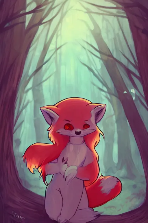 Image similar to a pretty medieval anthropomorphic fox with a fluffy tail in the forest, comic art, trending on furaffinity, cartoon, kawaii, backlighting, furry art!!!, radiant light, bokeh, trending on artstation, digital art