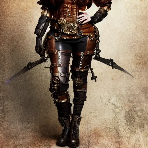 Prompt: full body photo of christina hendricks as a steampunk warrior highly detailed, 4k