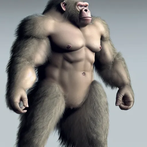 Prompt: angry tough rough looking albino gorilla. scars, battle damage, scratched armor, interesting 3 d character concept by square enix, rough game art, hyper detailed, character modeling, cinematic, final fantasy, video game character concept, ray tracing, fur details, maya, c 4 d