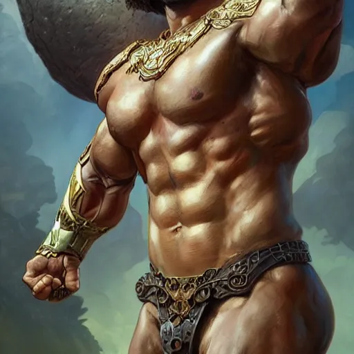 Prompt: fullbody portrait of hasan piker, muscular, upper body,big chest, amazon warrior, fantasy, intricate, elegant, highly detailed, digital painting, artstation, concept art, matte, sharp focus, illustration, art by Artgerm and Greg Rutkowski and Alphonse Mucha