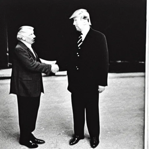 Image similar to photo of stalin and trump shaking hands, award winning photo, 3 5 mm camera