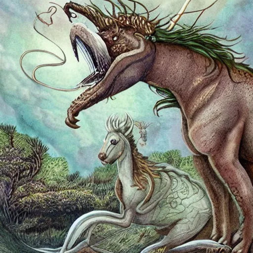 Prompt: mythical creatures, naturalist illustration,