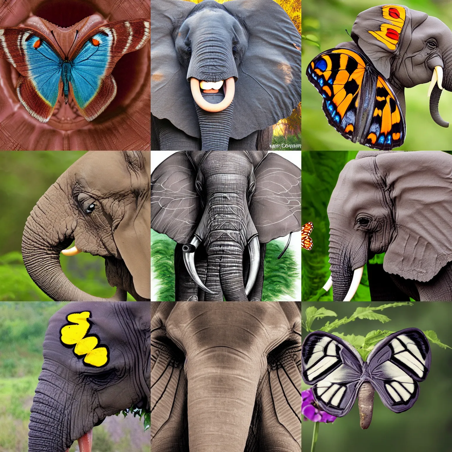 Prompt: Butterfly mouth elephant face