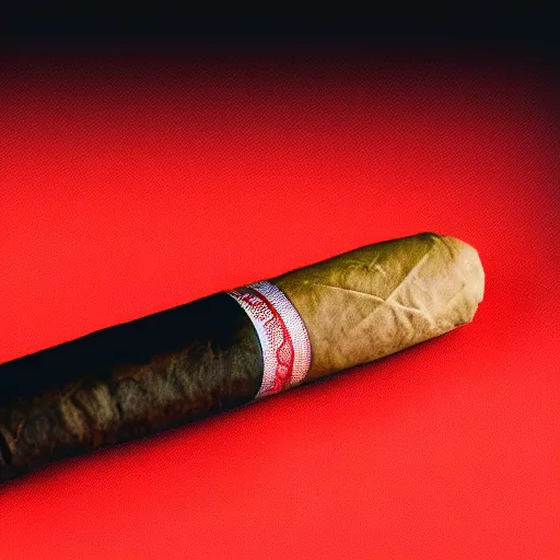 Image similar to cigar with smoke wafting up from it on a red background, logo