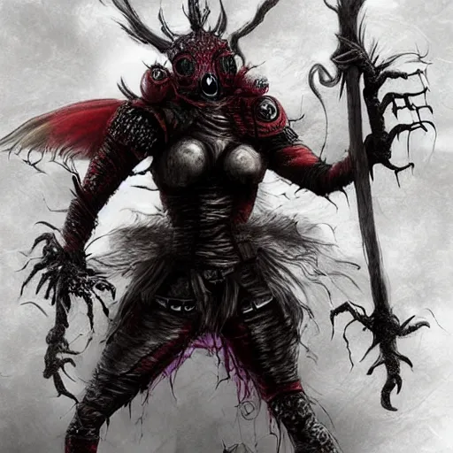 Image similar to ladybug as a monster, fantasy art style, scary atmosphere, nightmare - like dream by dark souls