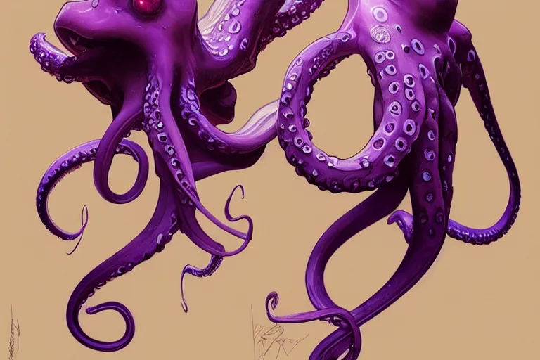 Prompt: Purple octopus, elegant, intricate, retrofuturistic digital painting, artstation, concept art, smooth, sharp focus, illustration, art by artgerm and greg rutkowski and alphonse mucha